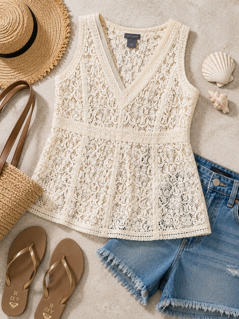 Ann Taylor Ivory Lace V-Neck Sleeveless Camisole - Picture 6 of 7